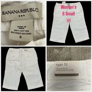Women's Banana Republic 6 Small Capri Pants Cotton Twill Ryan Fit White NWT